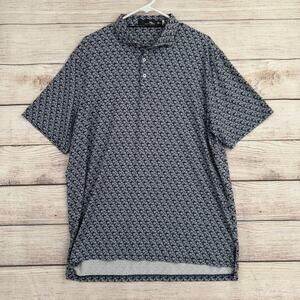 Ralph Lauren RLX Motorcycle Print‎ Performance Polo Shirt Mens L Blue White